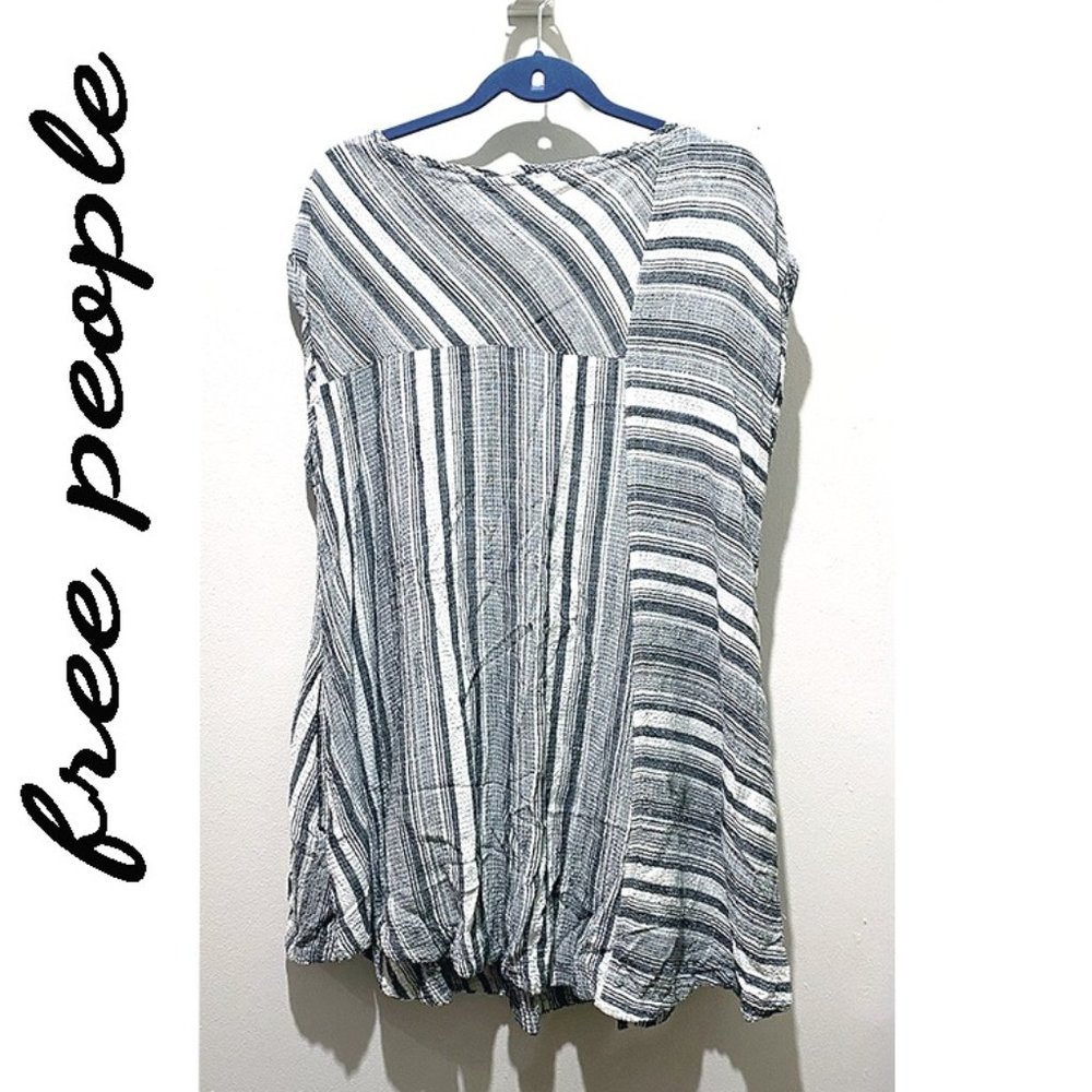 Free People Black and White Striped Linen Dress